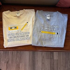 Retro T-Shirt Set Beige & Gray Witty Short Sleeve T-Shirts Men's XL